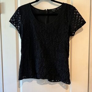 Ann Taylor Black Lace Blouse with Intricate Design